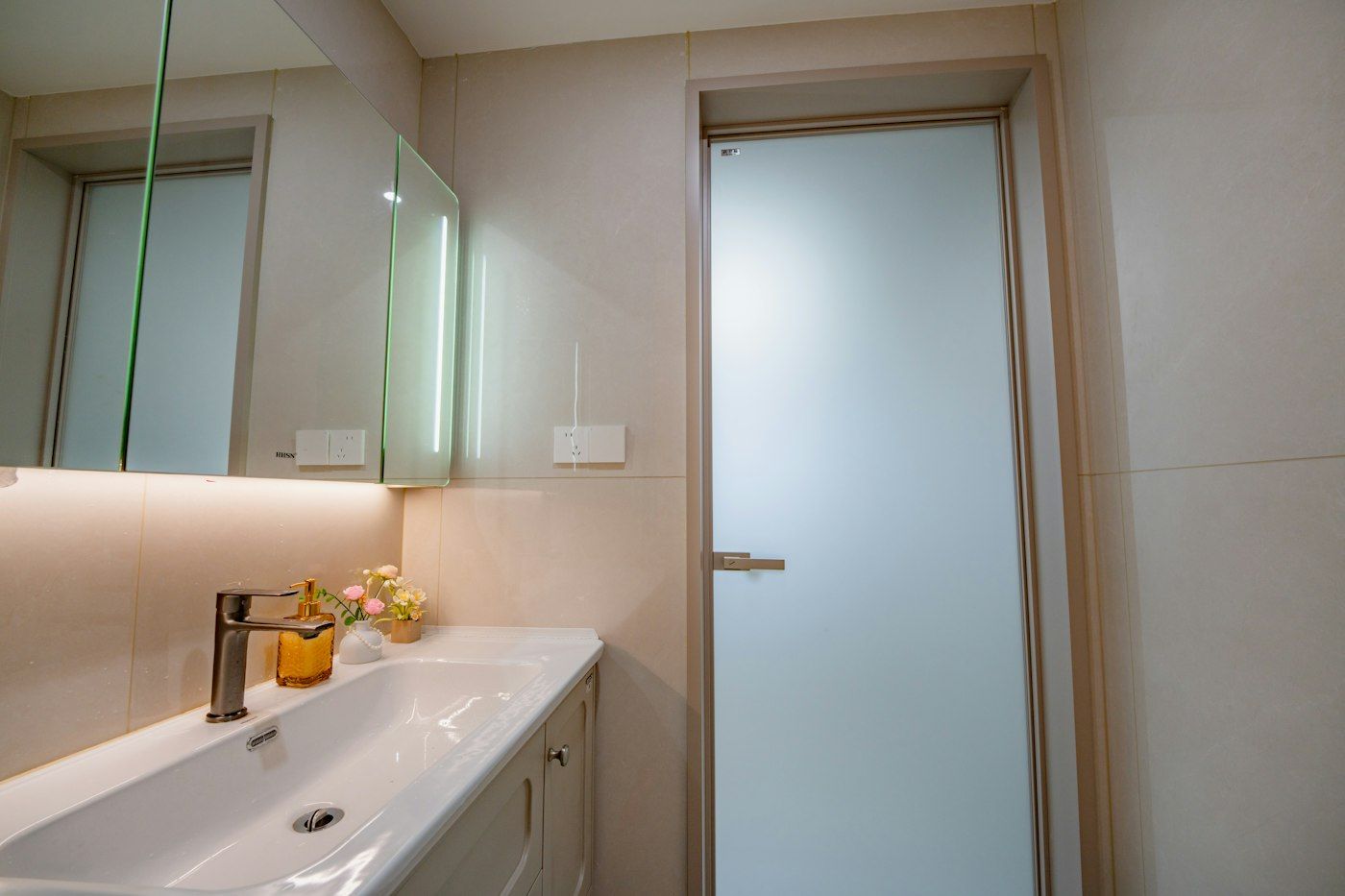 Bathroom with frosted glass door